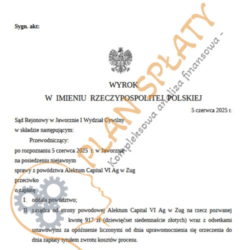 Wyrok czerwiec Alektum SR Jaworzno