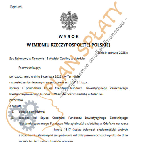 wyrok czerwiec Eques SR Tarnów