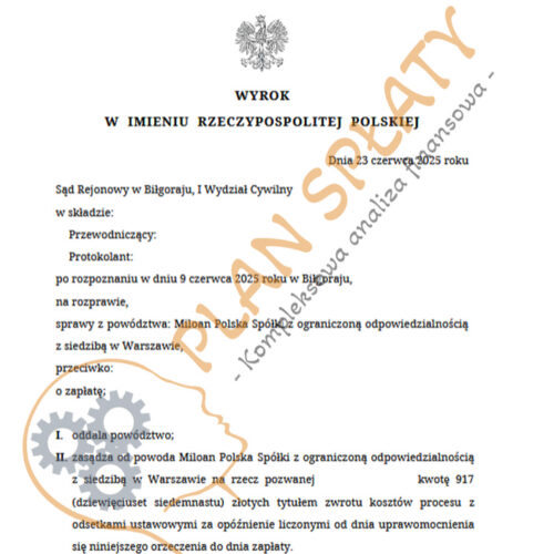 wyrok czerwiec Miloan SR Biłgoraj