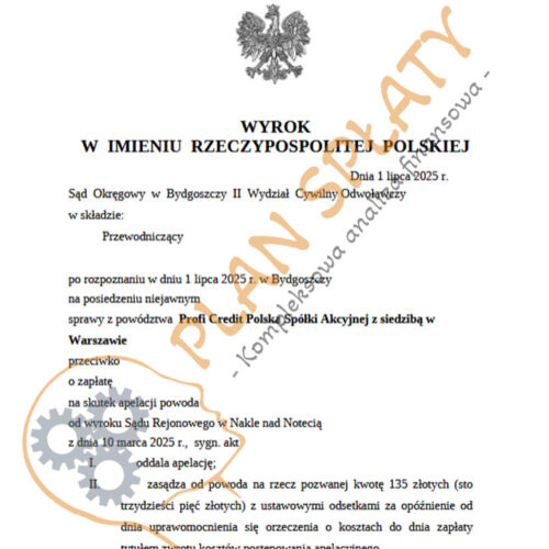 wyrok czerwiec Profi Credit SO Bydgoszcz