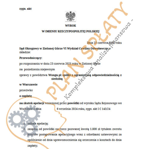 wyrok czerwiec Wonga SO Zielona Góra