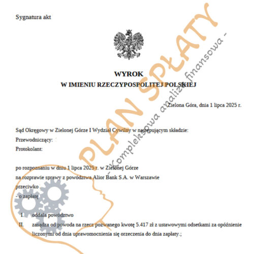 wyrok lipiec Alior SO Zielona Góra