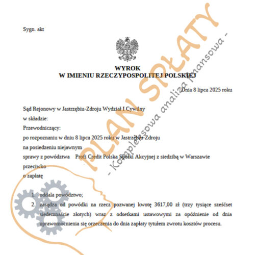 wyrok lipiec Profi Credit SR Jastrzębie Zdrój