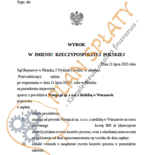 wyrok lipiec Wonga SR Płońsk