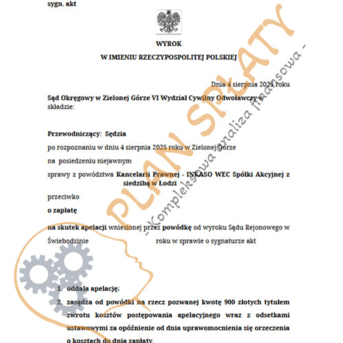 wyrok sierpień Inkaso SO Zielona Góra