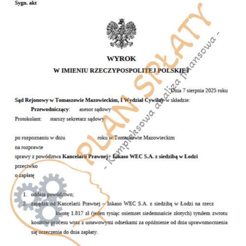 wyrok sierpień Inkaso SR Tomaszów